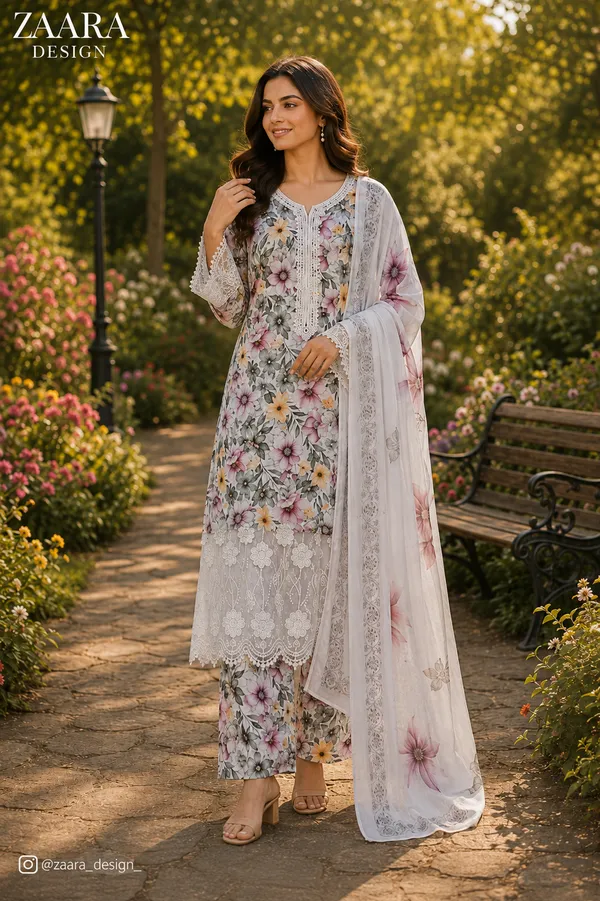 White_Lawn_Straight_Floral_Print_Kurta_Set_With_Dupatta_For_Women