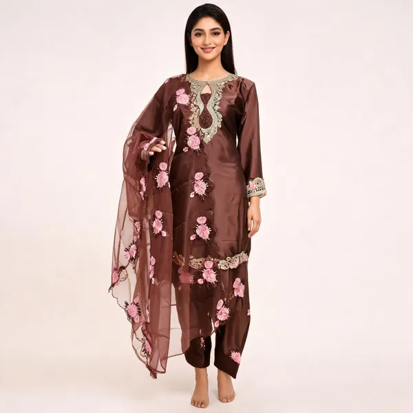 Brown_Satin_Silk_Straight_Embroidered_Kurta_Set_For_Women