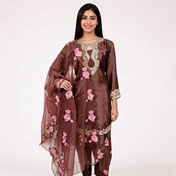 Brown_Satin_Silk_Straight_Embroidered_Kurta_Set_For_Women