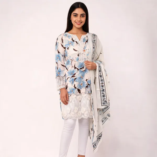 White_Lawn_Straight_Floral_Print_Kurta_Set_For_Women