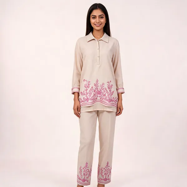 Cream_Pashmina_Straight_Floral_Print_Co-Ord_Set_For_Women