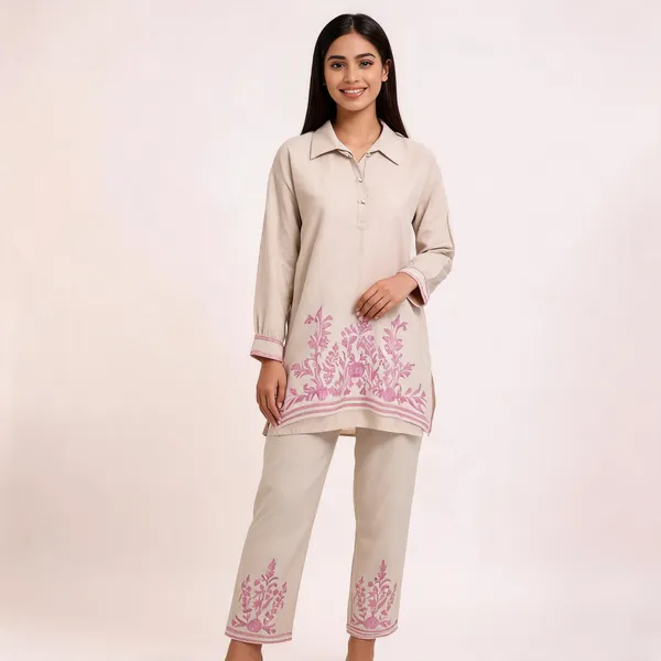 Cream_Pashmina_Straight_Floral_Print_Co-Ord_Set_For_Women