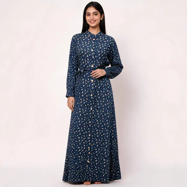 Dark_Blue_Ice_Crepe_Belted_Floral_Print_Maxi_Gown_For_Women