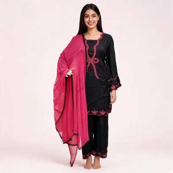 Black_Pink_Chiffon_Embroidered_Kurta_Set_For_Women