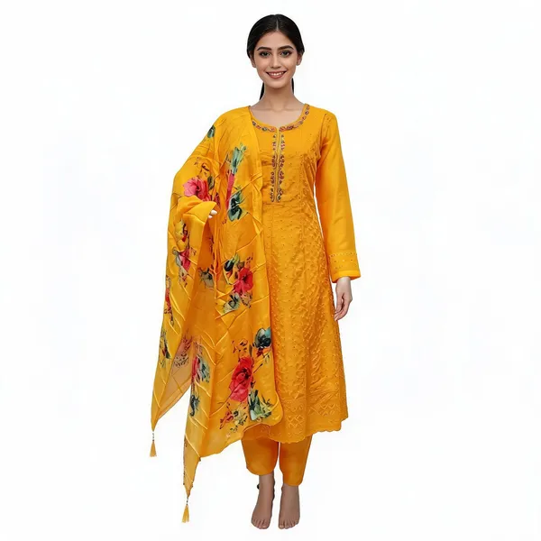 Yellow_Silk_Straight_Floral_Print_Kurta_Set_For_Women