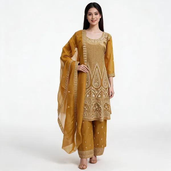 Mustard_Georgette_Straight_Embroidered_Kurta_Set_For_Women
