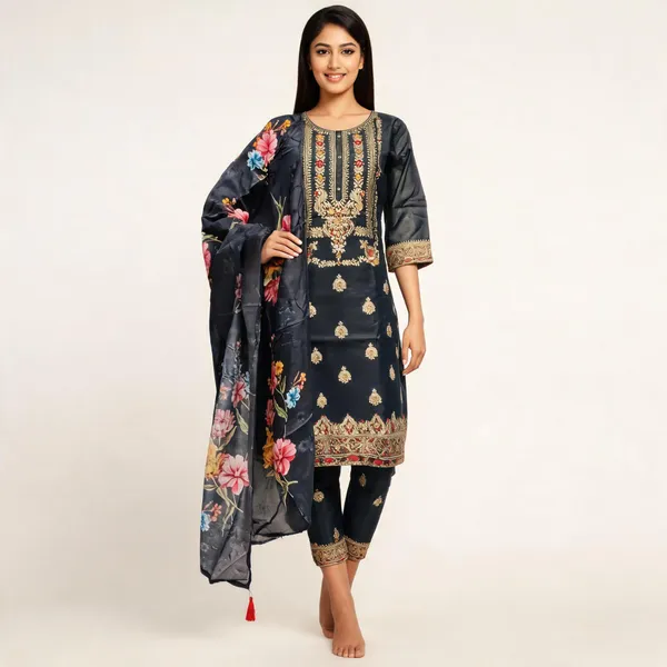 Navy_Silk_Floral_Embroidered_Salwar_Suit_Set_For_Women