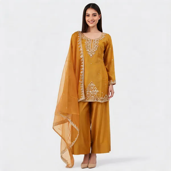 Mustard_Silk_Straight_Embroidered_Kurta_Set_For_Women