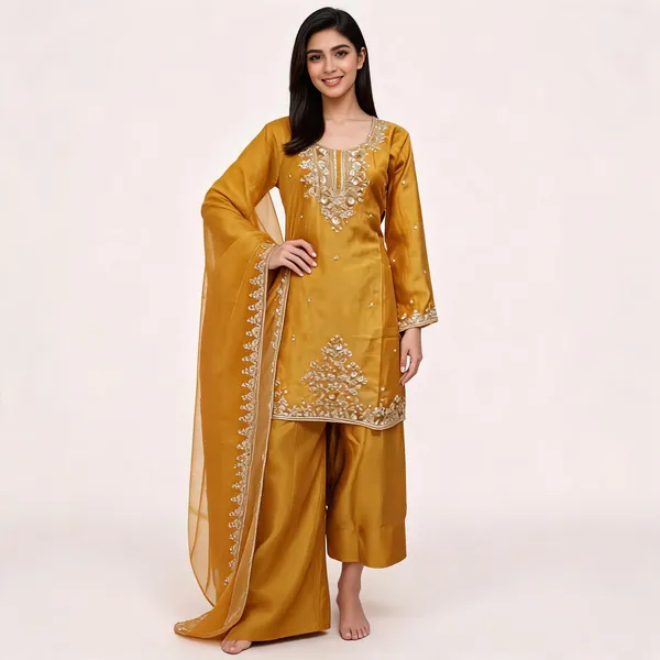 Mustard_Silk_Straight_Embroidered_Kurta_Set_For_Women