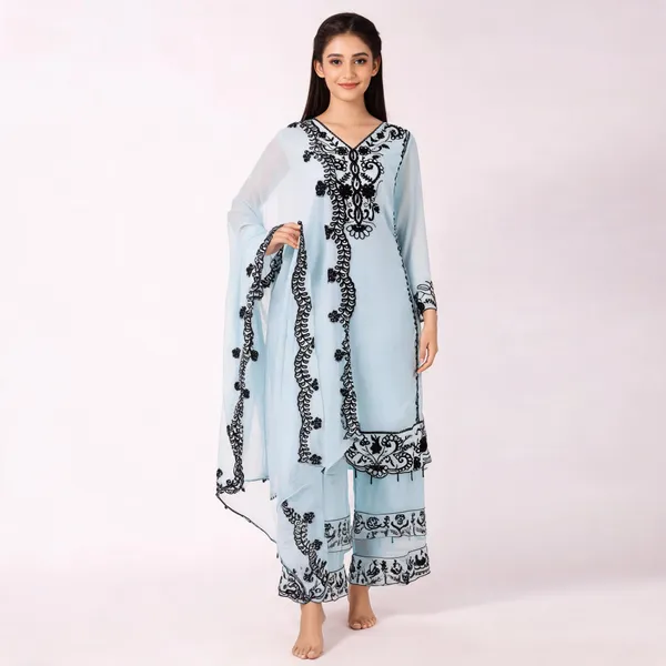 Light_Blue_Chiffon_Embroidered_Kurta_Set_For_Women