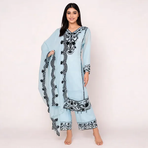 Light_Blue_Chiffon_Embroidered_Kurta_Set_For_Women