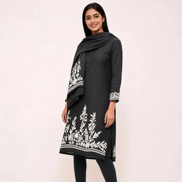 Black_Silk_Embroidered_Ethnic_Kurta_Set_For_Women