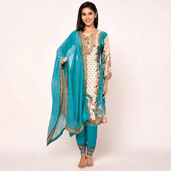 Turquoise_Crepe_Straight_Printed_Kurta_Set_For_Women