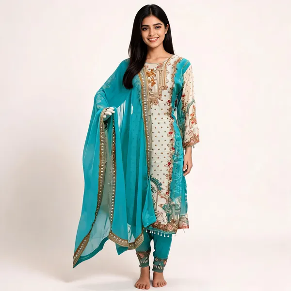 Turquoise_Crepe_Straight_Printed_Kurta_Set_For_Women