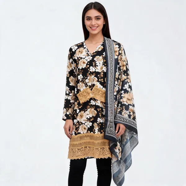 Black_Lawn_Floral_Print_Kurta_Set_For_Women