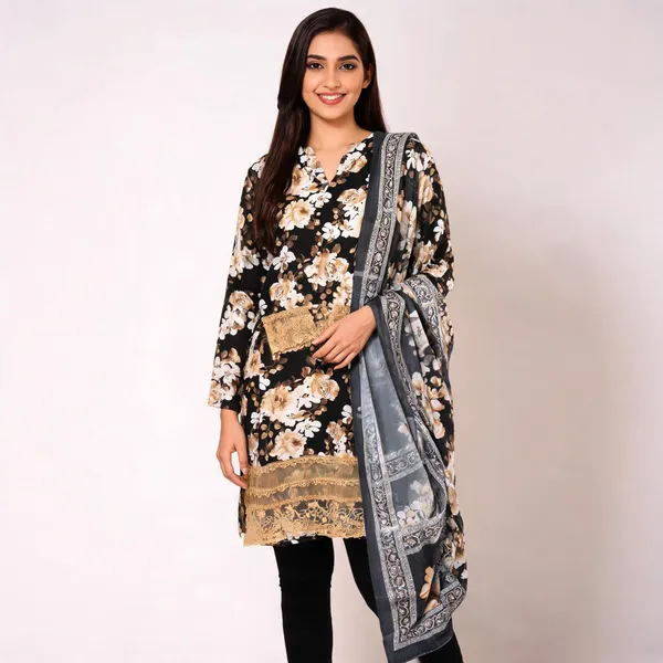 Black_Lawn_Floral_Print_Kurta_Set_For_Women