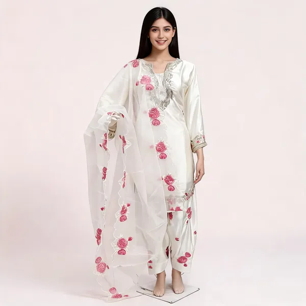 White_Satin_Silk_Straight_Embroidered_Kurta_Set_For_Women