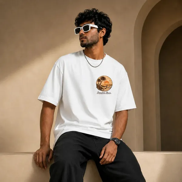 Somewhere_Slower_Oversized_T_Shirt_Tropical_Sunset_Chest_Print_240_Gsm