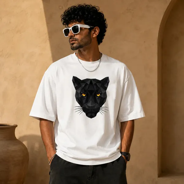 Black_Panther_Geometric_Oversized_T_Shirt_Predator_Graphic_Tee_240_Gsm_For_Women