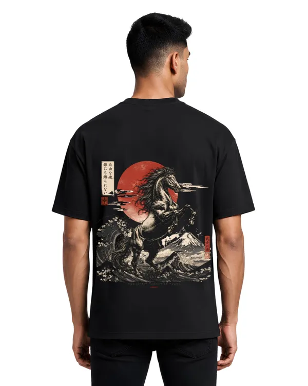 Stichix_Samurai_Spirit_Horse_Oversized_Black_T_Shirt_Japanese_Art_Back_Print_Streetwear_Tee