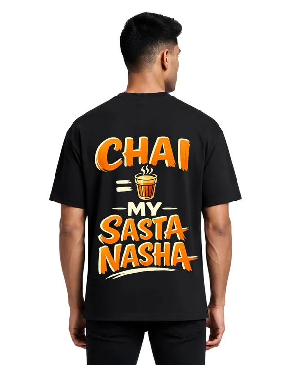 Stichix_Chai_My_Sasta_Nasha_Oversized_Black_T_Shirt_Funny_Indian_Chai_Lover_Back_Print_Tee