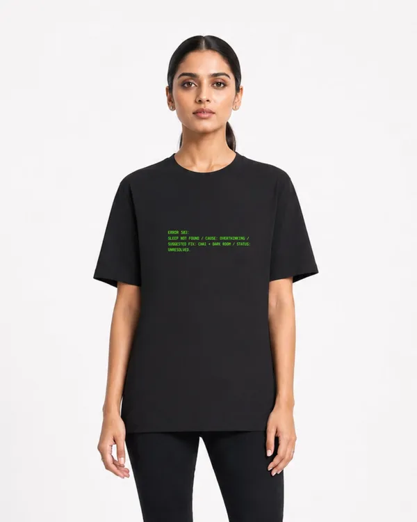 Error_503_Sleep_Not_Found_Oversized_Black_Graphic_T_Shirt_For_Women_Funny_Overthinking_Quote_Tee