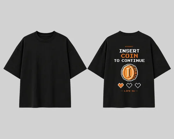 Insert_Coin_To_Continue_Oversized_Black_Graphic_T_Shirt_For_Women_Retro_Gaming_Pixel_Art_Tee