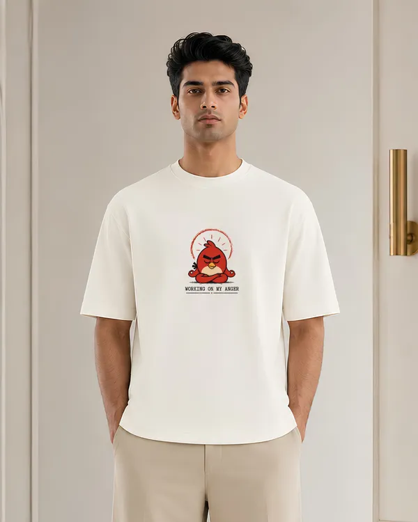 Working_On_My_Anger_Graphic_Oversized_T_Shirt_Funny_Angry_Bird_Meditation_Tee_Minimal_Cartoon_Print_Unisex_T_Shirt