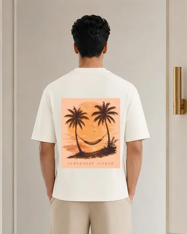 Somewhere_Slower_Tropical_Sunset_Oversized_T_Shirt_Beach_Vibes_Graphic_Tee_Unisex_Vacation_Streetwear