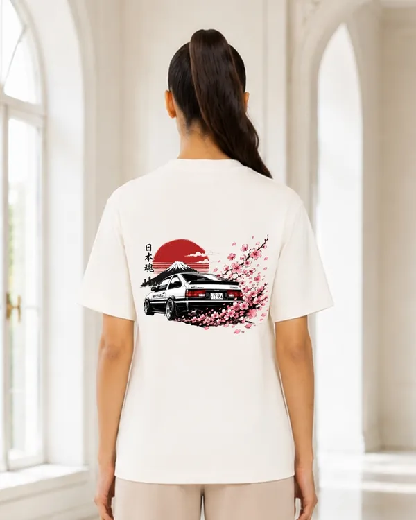 Japanese_Drift_Car_Graphic_T_Shirt_For_Women_Jdm_Sakura_Mount_Fuji_Oversized_Streetwear_Tee