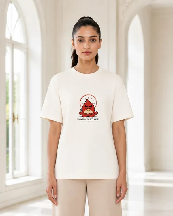 Working_On_My_Anger_Funny_Graphic_T_Shirt_For_Women_Cute_Angry_Bird_Minimalist_Oversized_Tee