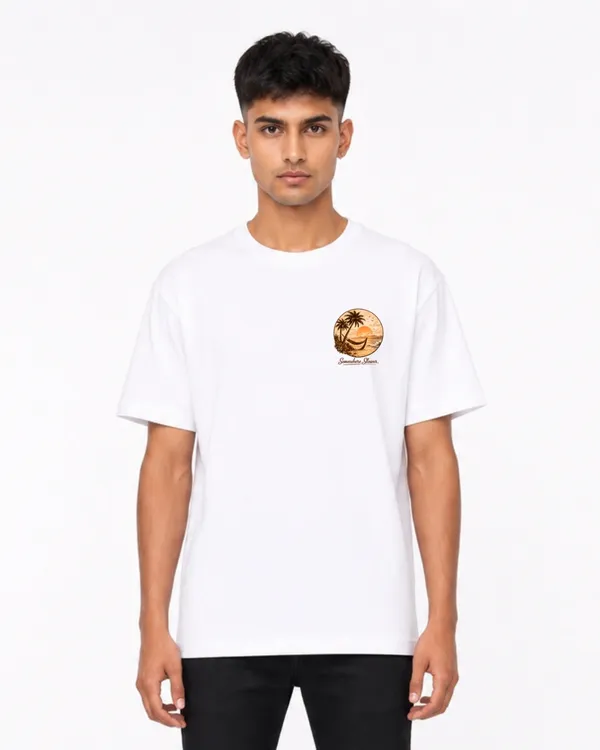 Summer_Sunset_Beach_Graphic_Oversized_T_Shirt_For_Men_Tropical_Palm_Tree_Print_Cotton_Tee_White_Casual_Streetwear