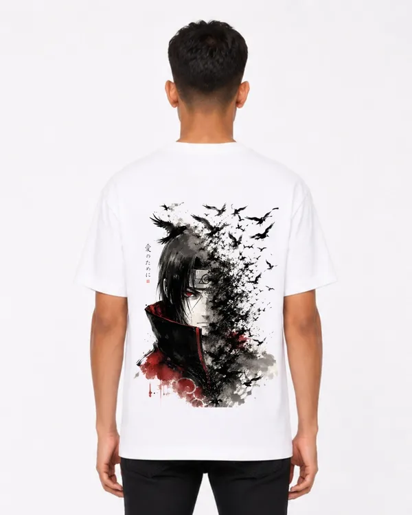 Anime_Ninja_Crow_Art_Oversized_T_Shirt_For_Men_Manga_Back_Print_Graphic_Tee_White_Streetwear_T_Shirt_Product_Description