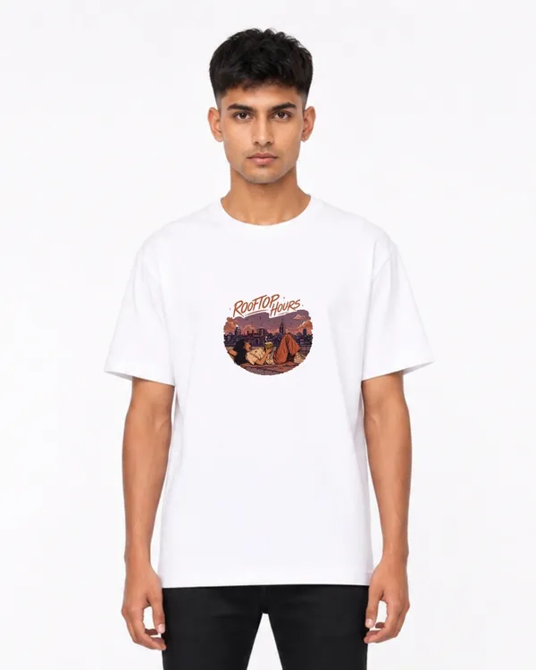 Rooftop_Hours_Aesthetic_Oversized_T_Shirt_For_Men_Women_Urban_Sunset_Graphic_Tee_Vintage_Cityscape_Cotton_Casual_T_Shirt