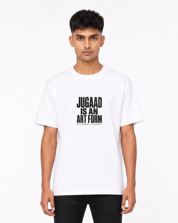 Jugaad_Is_An_Art_Form_Oversized_T_Shirt_For_Men_Women_Funny_Indian_Quote_Graphic_Tee_Motivational_Cotton_Casual_T_Shirt