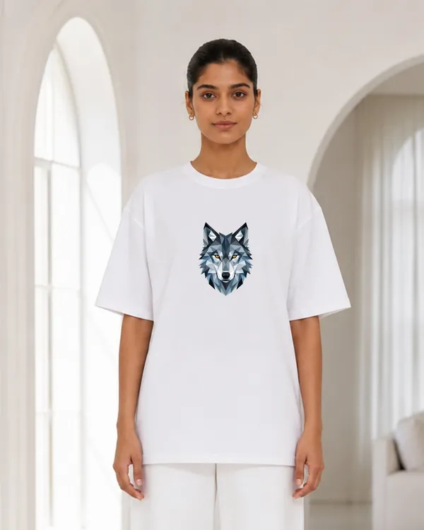 Women_S_Oversized_White_Geometric_Wolf_Graphic_T_Shirt_Minimal_Animal_Print_Casual_Tee