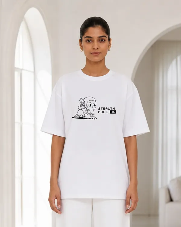 Women_S_Oversized_White_Stealth_Mode_On_Ninja_Graphic_T_Shirt_Cute_Minimal_Cartoon_Tee