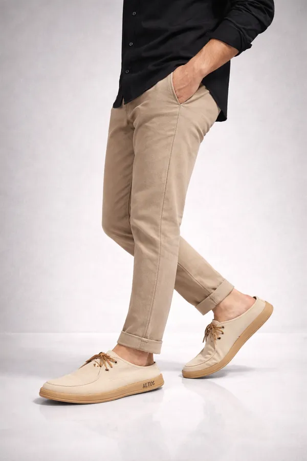Beige_Faux_Linen_Slip_On_Casual_Mules_For_Men