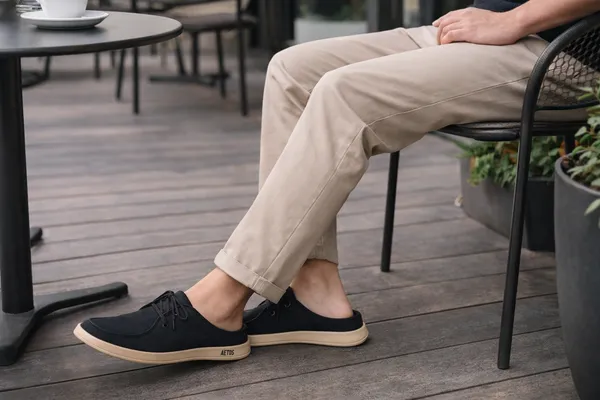 Black_Faux_Linen_Lace_Up_Casual_Shoes_For_Men