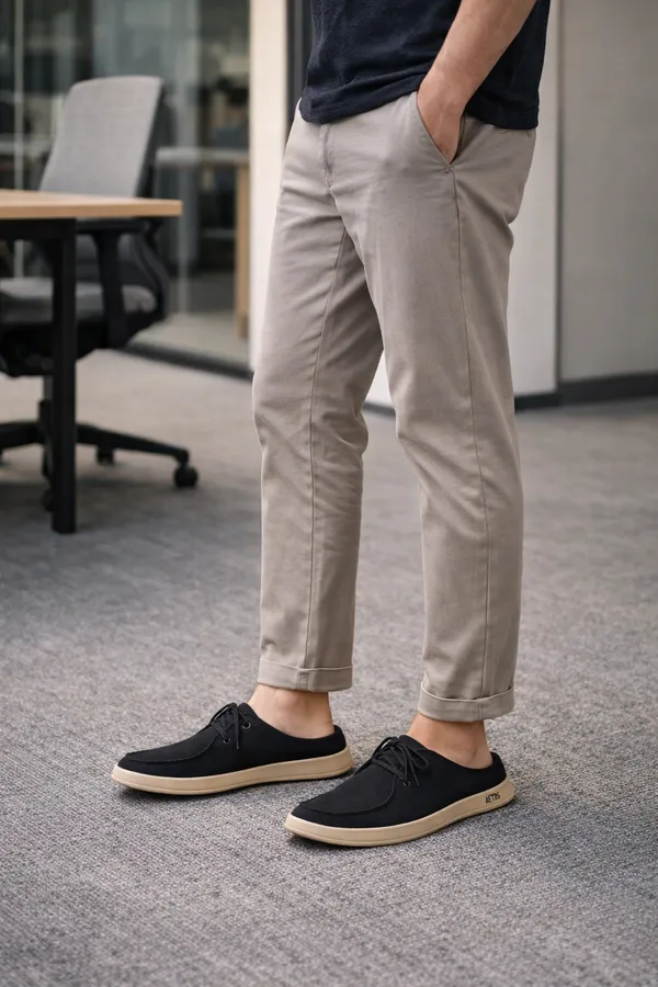 Black_Faux_Linen_Lace_Up_Casual_Shoes_For_Men