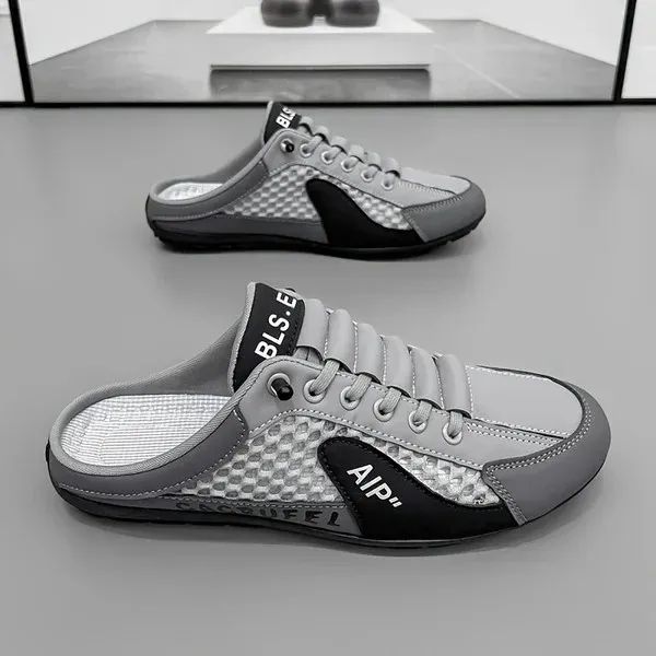 Grey_Rexine_Mesh_Lace_Up_Mule_Shoes_For_Men