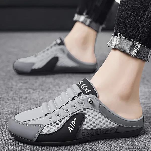 Grey_Rexine_Mesh_Lace_Up_Mule_Shoes_For_Men