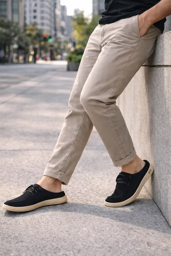 Black_Faux_Linen_Lace_Up_Casual_Shoes_For_Men