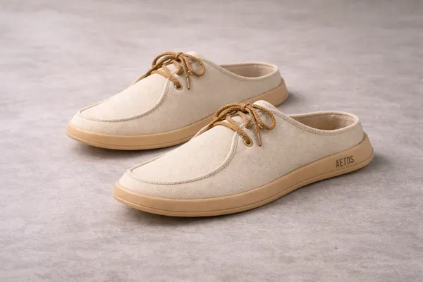 Beige_Faux_Linen_Slip_On_Casual_Mules_For_Men