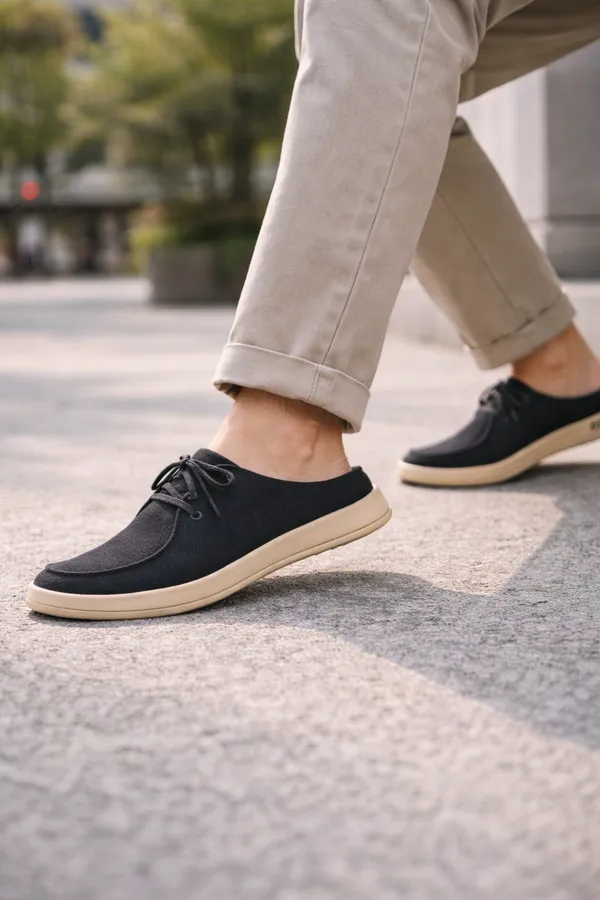 Black_Faux_Linen_Lace_Up_Casual_Shoes_For_Men