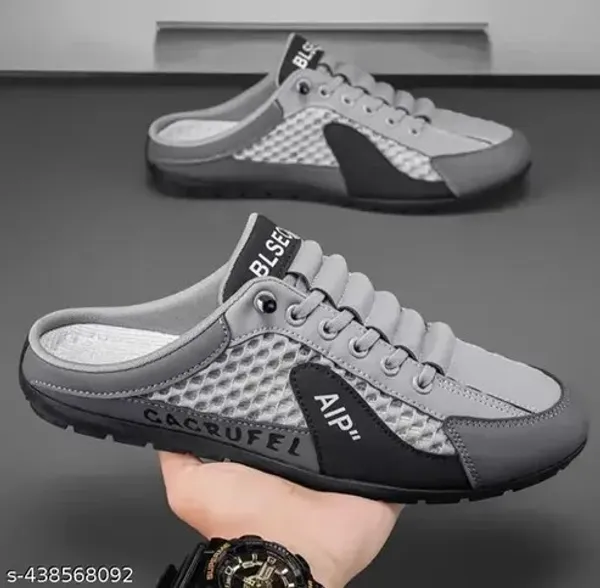 Grey_Rexine_Mesh_Lace_Up_Mule_Shoes_For_Men