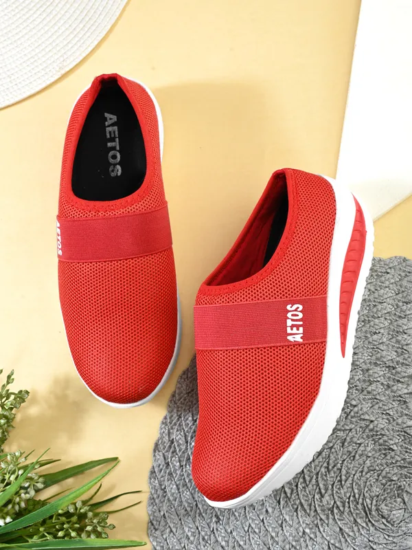 Red_Mesh_Slip_On_Shoes_For_Women