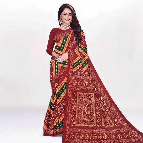 Maroon_Pure_Cotton_Printed_Saree_For_Women