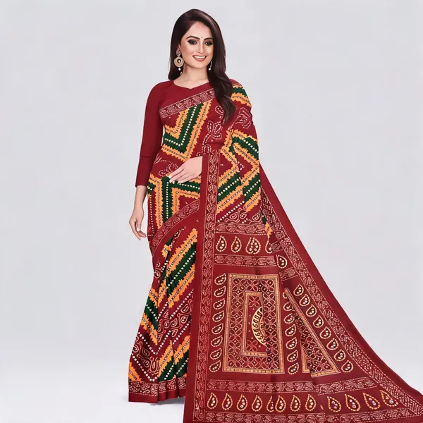 Maroon_Pure_Cotton_Printed_Saree_For_Women