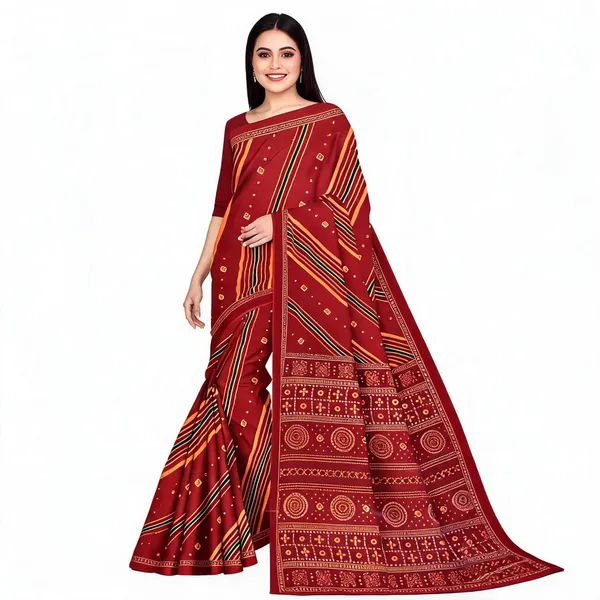Maroon_Pure_Cotton_Printed_Saree_For_Women